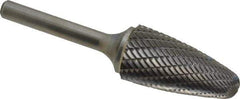 Atrax - 3/4" Cut Diam, 1/4" Shank Diam, Tree with Radius Head Double Cut Burr - Carbide, Radius End, 1-1/2" LOC, 3-1/4" OAL - USA Tool & Supply