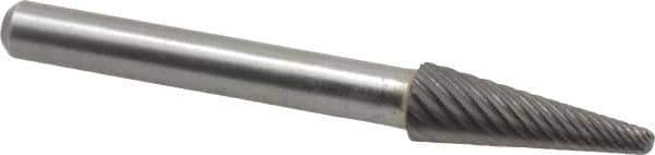 Atrax - 5/16" Cut Diam, 1/4" Shank Diam, Taper Head Single Cut Burr - Radius End, 7/8" LOC, 2-3/4" OAL - USA Tool & Supply