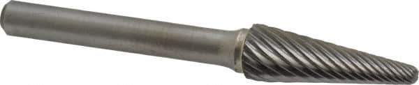 Atrax - 3/8" Cut Diam, 1/4" Shank Diam, Taper Head Single Cut Burr - Radius End, 1-1/16" LOC, 2-15/16" OAL - USA Tool & Supply