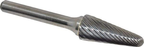 Atrax - 1/2" Cut Diam, 1/4" Shank Diam, Taper Head Single Cut Burr - Radius End, 1-1/8" LOC, 3" OAL - USA Tool & Supply
