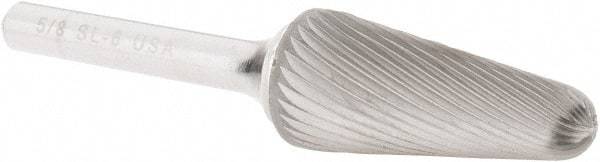 Atrax - 5/8" Cut Diam, 1/4" Shank Diam, Taper Head Single Cut Burr - Radius End, 1-5/16" LOC, 3-3/16" OAL - USA Tool & Supply
