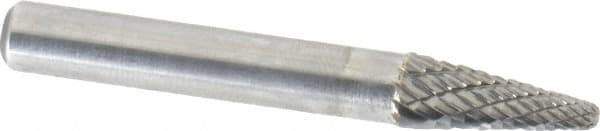 Atrax - 1/4" Cut Diam, 1/4" Shank Diam, Taper Head Double Cut Burr - Radius End, 5/8" LOC, 2" OAL - USA Tool & Supply