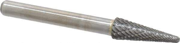 Atrax - 5/16" Cut Diam, 1/4" Shank Diam, Taper Head Double Cut Burr - Radius End, 7/8" LOC, 2-3/4" OAL - USA Tool & Supply