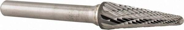 Atrax - 3/8" Cut Diam, 1/4" Shank Diam, Taper Head Double Cut Burr - Radius End, 1-1/16" LOC, 2-15/16" OAL - USA Tool & Supply