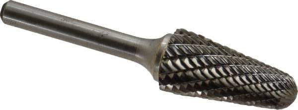 Atrax - 5/8" Cut Diam, 1/4" Shank Diam, Taper Head Double Cut Burr - Radius End, 1-5/16" LOC, 3-3/16" OAL - USA Tool & Supply