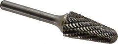 Atrax - 5/8" Cut Diam, 1/4" Shank Diam, Taper Head Double Cut Burr - Radius End, 1-5/16" LOC, 3-3/16" OAL - USA Tool & Supply