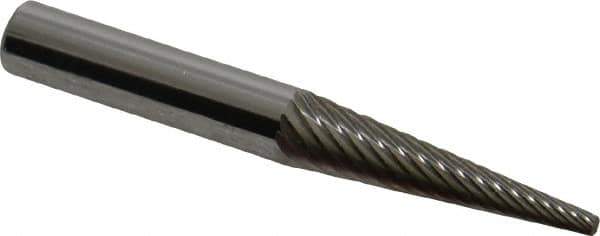 Atrax - 1/4" Cut Diam, 1/4" Shank Diam, Cone Head Single Cut Burr - Carbide, Point End, 1" LOC, 2" OAL - USA Tool & Supply