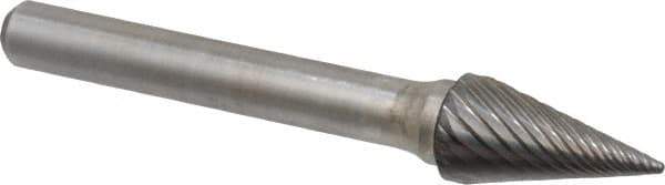 Atrax - 3/8" Cut Diam, 1/4" Shank Diam, Cone Head Single Cut Burr - Carbide, Point End, 5/8" LOC, 2-1/2" OAL - USA Tool & Supply