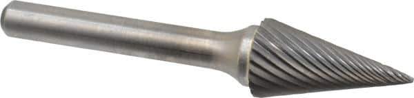 Atrax - 1/2" Cut Diam, 1/4" Shank Diam, Cone Head Single Cut Burr - Carbide, Point End, 7/8" LOC, 2-3/4" OAL - USA Tool & Supply