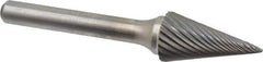 Atrax - 1/2" Cut Diam, 1/4" Shank Diam, Cone Head Single Cut Burr - Carbide, Point End, 7/8" LOC, 2-3/4" OAL - USA Tool & Supply