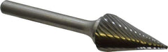Atrax - 5/8" Cut Diam, 1/4" Shank Diam, Cone Head Single Cut Burr - Carbide, Point End, 1" LOC, 2-7/8" OAL - USA Tool & Supply