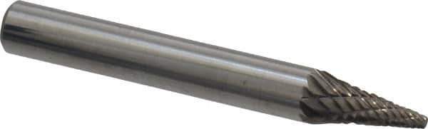 Atrax - 1/4" Cut Diam, 1/4" Shank Diam, Cone Head Double Cut Burr - Carbide, Point End, 1/2" LOC, 2" OAL - USA Tool & Supply