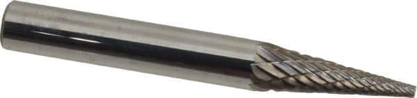 Atrax - 1/4" Cut Diam, 1/4" Shank Diam, Cone Head Double Cut Burr - Carbide, Point End, 3/4" LOC, 2" OAL - USA Tool & Supply