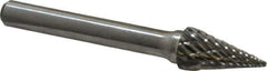 Atrax - 3/8" Cut Diam, 1/4" Shank Diam, Cone Head Double Cut Burr - Carbide, Point End, 5/8" LOC, 2-1/2" OAL - USA Tool & Supply