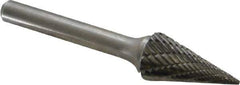 Atrax - 1/2" Cut Diam, 1/4" Shank Diam, Cone Head Double Cut Burr - Carbide, Point End, 7/8" LOC, 2-3/4" OAL - USA Tool & Supply