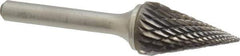 Atrax - 5/8" Cut Diam, 1/4" Shank Diam, Cone Head Double Cut Burr - Carbide, Point End, 1" LOC, 2-7/8" OAL - USA Tool & Supply