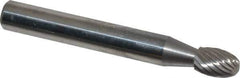 Atrax - 1/4" Cut Diam, 1/4" Shank Diam, Oval Head Single Cut Burr - Carbide, Radius End, 3/8" LOC, 2" OAL - USA Tool & Supply