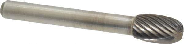 Atrax - 3/8" Cut Diam, 1/4" Shank Diam, Oval Head Single Cut Burr - Carbide, Radius End, 5/8" LOC, 2-3/8" OAL - USA Tool & Supply