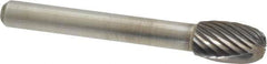 Atrax - 3/8" Cut Diam, 1/4" Shank Diam, Oval Head Single Cut Burr - Carbide, Radius End, 5/8" LOC, 2-3/8" OAL - USA Tool & Supply