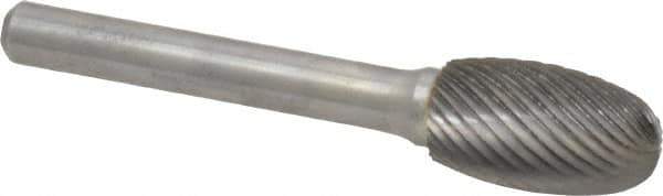 Atrax - 1/2" Cut Diam, 1/4" Shank Diam, Oval Head Single Cut Burr - Carbide, Radius End, 7/8" LOC, 2-5/8" OAL - USA Tool & Supply