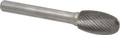 Atrax - 1/2" Cut Diam, 1/4" Shank Diam, Oval Head Single Cut Burr - Carbide, Radius End, 7/8" LOC, 2-5/8" OAL - USA Tool & Supply