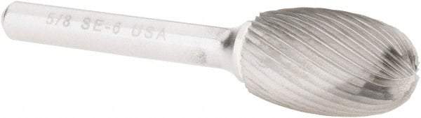 Atrax - 5/8" Cut Diam, 1/4" Shank Diam, Oval Head Single Cut Burr - Carbide, Radius End, 1" LOC, 2-3/4" OAL - USA Tool & Supply