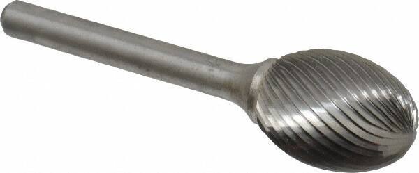 Atrax - 3/4" Cut Diam, 1/4" Shank Diam, Oval Head Single Cut Burr - Carbide, Radius End, 1" LOC, 2-3/4" OAL - USA Tool & Supply