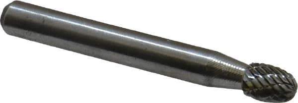 Atrax - 1/4" Cut Diam, 1/4" Shank Diam, Oval Head Double Cut Burr - Carbide, Radius End, 3/8" LOC, 2" OAL - USA Tool & Supply