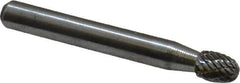 Atrax - 1/4" Cut Diam, 1/4" Shank Diam, Oval Head Double Cut Burr - Carbide, Radius End, 3/8" LOC, 2" OAL - USA Tool & Supply