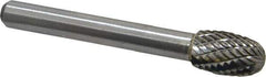 Atrax - 3/8" Cut Diam, 1/4" Shank Diam, Oval Head Double Cut Burr - Carbide, Radius End, 5/8" LOC, 2-3/8" OAL - USA Tool & Supply