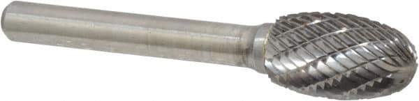 Atrax - 1/2" Cut Diam, 1/4" Shank Diam, Oval Head Double Cut Burr - Carbide, Radius End, 7/8" LOC, 2-5/8" OAL - USA Tool & Supply