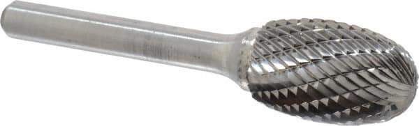 Atrax - 5/8" Cut Diam, 1/4" Shank Diam, Oval Head Double Cut Burr - Carbide, Radius End, 1" LOC, 2-3/4" OAL - USA Tool & Supply