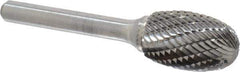 Atrax - 5/8" Cut Diam, 1/4" Shank Diam, Oval Head Double Cut Burr - Carbide, Radius End, 1" LOC, 2-3/4" OAL - USA Tool & Supply