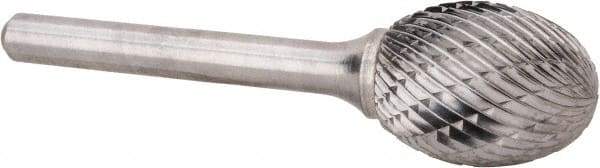 Atrax - 3/4" Cut Diam, 1/4" Shank Diam, Oval Head Double Cut Burr - Carbide, Radius End, 1" LOC, 2-3/4" OAL - USA Tool & Supply