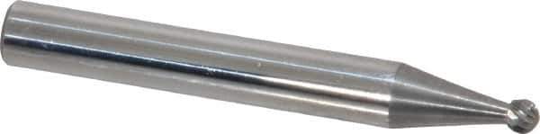 Atrax - 1/8" Cut Diam, 1/4" Shank Diam, Ball Head Single Cut Burr - Carbide, Radius End, 3/32" LOC, 2" OAL - USA Tool & Supply