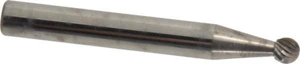 Atrax - 3/16" Cut Diam, 1/4" Shank Diam, Ball Head Single Cut Burr - Carbide, Radius End, 1/8" LOC, 2" OAL - USA Tool & Supply