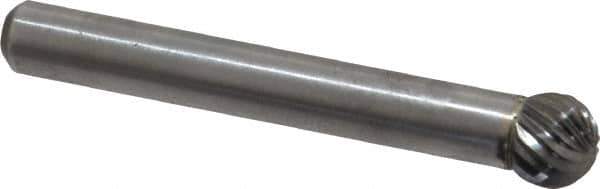 Atrax - 5/16" Cut Diam, 1/4" Shank Diam, Ball Head Single Cut Burr - Carbide, Radius End, 1/4" LOC, 2-1/32" OAL - USA Tool & Supply