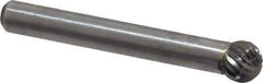 Atrax - 5/16" Cut Diam, 1/4" Shank Diam, Ball Head Single Cut Burr - Carbide, Radius End, 1/4" LOC, 2-1/32" OAL - USA Tool & Supply