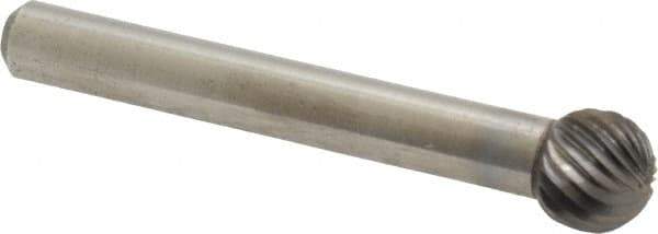 Atrax - 3/8" Cut Diam, 1/4" Shank Diam, Ball Head Single Cut Burr - Carbide, Radius End, 5/16" LOC, 2-1/8" OAL - USA Tool & Supply