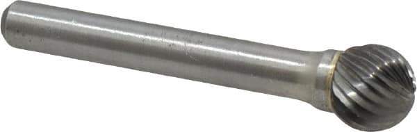Atrax - 7/16" Cut Diam, 1/4" Shank Diam, Ball Head Single Cut Burr - Carbide, Radius End, 3/8" LOC, 2-3/16" OAL - USA Tool & Supply