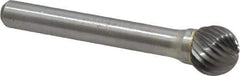 Atrax - 7/16" Cut Diam, 1/4" Shank Diam, Ball Head Single Cut Burr - Carbide, Radius End, 3/8" LOC, 2-3/16" OAL - USA Tool & Supply
