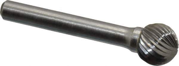 Atrax - 1/2" Cut Diam, 1/4" Shank Diam, Ball Head Single Cut Burr - Carbide, Radius End, 7/16" LOC, 2-1/4" OAL - USA Tool & Supply