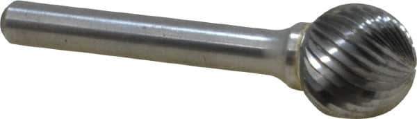 Atrax - 5/8" Cut Diam, 1/4" Shank Diam, Ball Head Single Cut Burr - Carbide, Radius End, 9/16" LOC, 2-3/8" OAL - USA Tool & Supply