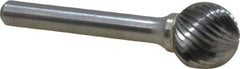 Atrax - 5/8" Cut Diam, 1/4" Shank Diam, Ball Head Single Cut Burr - Carbide, Radius End, 9/16" LOC, 2-3/8" OAL - USA Tool & Supply