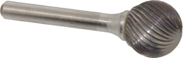 Atrax - 3/4" Cut Diam, 1/4" Shank Diam, Ball Head Single Cut Burr - Carbide, Radius End, 11/16" LOC, 2-1/2" OAL - USA Tool & Supply