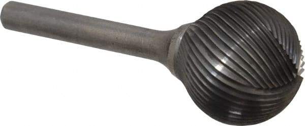 Atrax - 1" Cut Diam, 1/4" Shank Diam, Ball Head Single Cut Burr - Carbide, Radius End, 15/16" LOC, 2-3/4" OAL - USA Tool & Supply