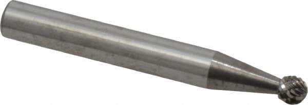 Atrax - 3/16" Cut Diam, 1/4" Shank Diam, Ball Head Double Cut Burr - Carbide, Radius End, 1/8" LOC, 2" OAL - USA Tool & Supply