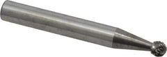 Atrax - 3/16" Cut Diam, 1/4" Shank Diam, Ball Head Double Cut Burr - Carbide, Radius End, 1/8" LOC, 2" OAL - USA Tool & Supply