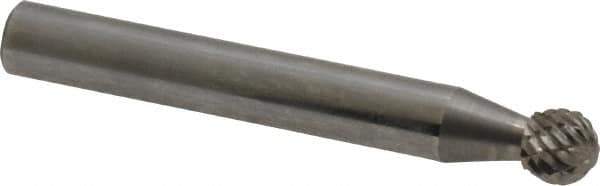 Atrax - 1/4" Cut Diam, 1/4" Shank Diam, Ball Head Double Cut Burr - Carbide, Radius End, 7/32" LOC, 2" OAL - USA Tool & Supply