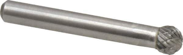 Atrax - 5/16" Cut Diam, 1/4" Shank Diam, Ball Head Double Cut Burr - Carbide, Radius End, 1/4" LOC, 2-1/32" OAL - USA Tool & Supply